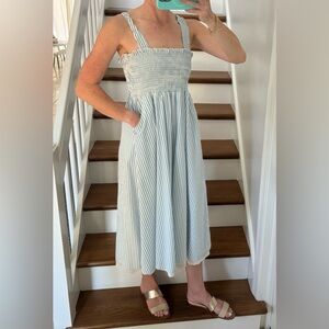 Blue Babydoll Seersucker Midi Dress